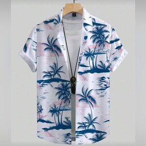 Men's Palm Tree Print Casual Short Sleeve  Tropical Beach Shirt Beach Shirts
